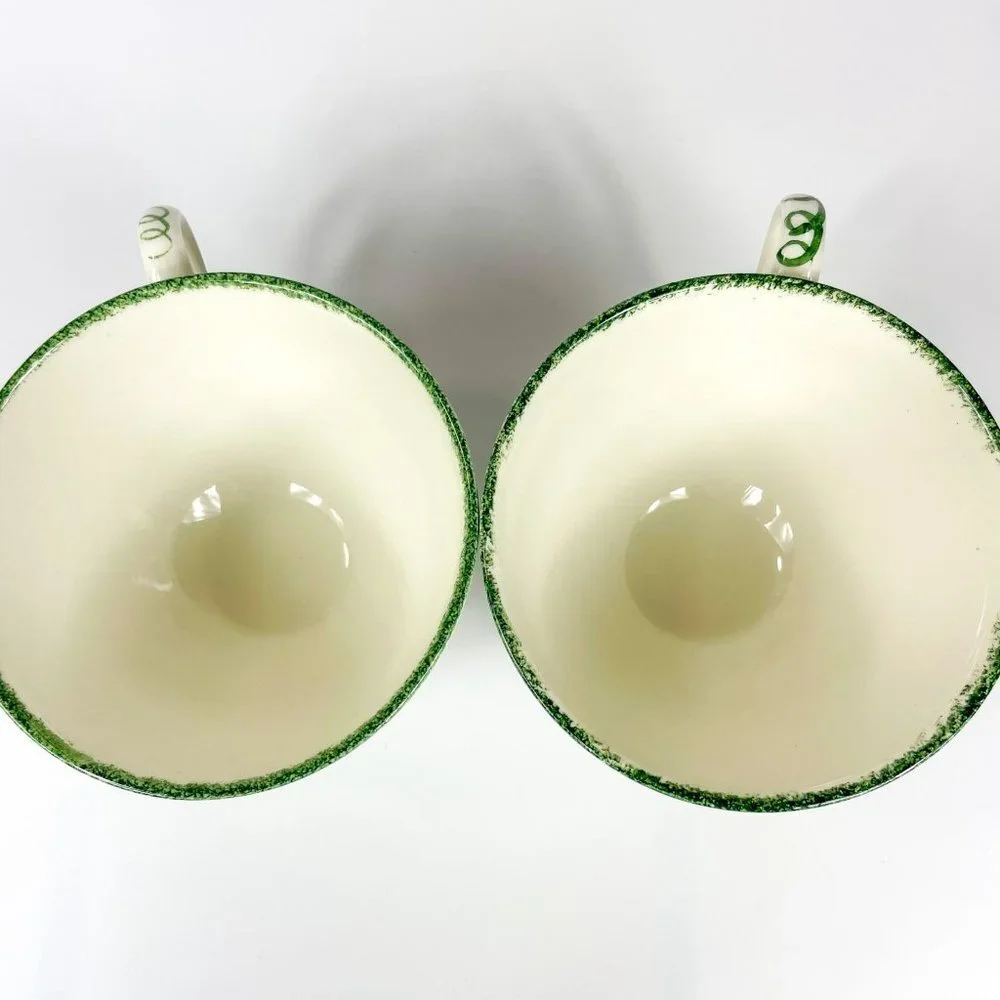 Poole Pottery Green Leaf Breakfast Cup and Saucer 2 sets